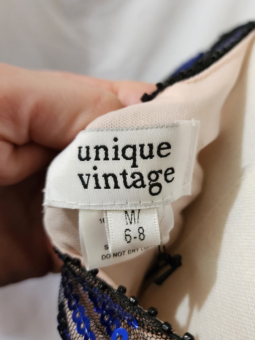 Unique Vintage Royal Blue Sequin Sheer Backless Dress - Picture 5 of 5